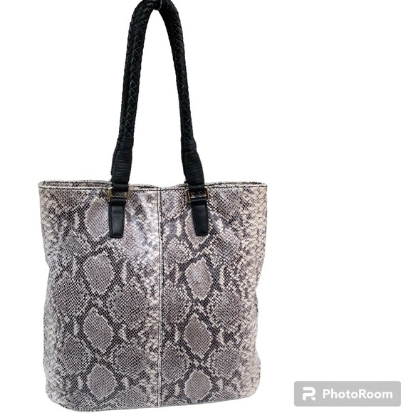 Margot New York Tote Bag Beige Snakeskin Leather Braided Straps Shoulder Bag - Picture 1 of 15